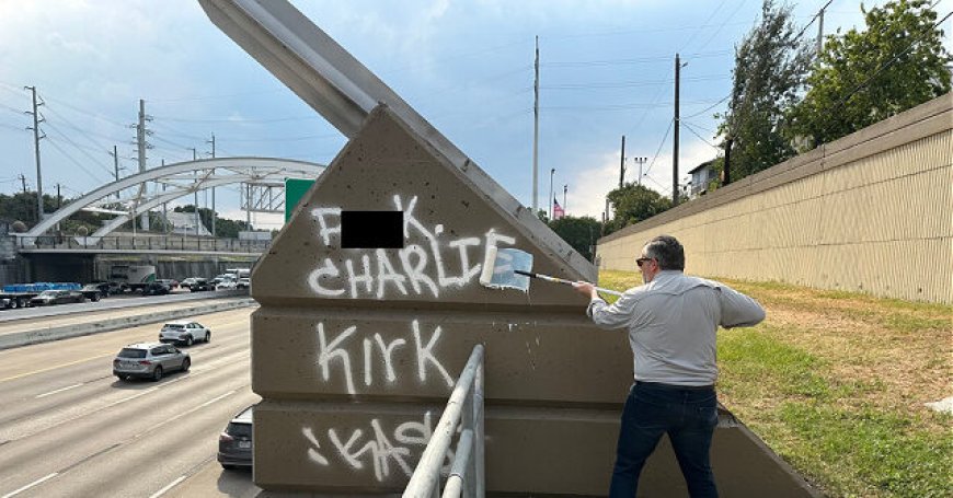 Ted Cruz Cleans Up 'Hateful' Anti-Charlie Kirk Graffiti from Highway