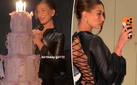 Hailey Bieber laces up in leather for her 29th birthday