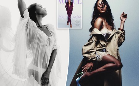 Zoe Saldaña strikes a dramatic pose in a see-through dress and thong for Vogue Mexico