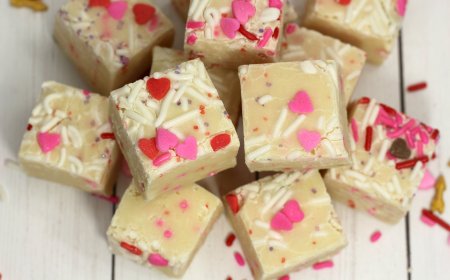 Valentine’s Day Cake Batter Fudge