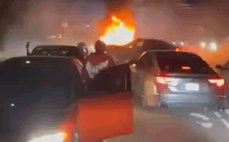Video shows wild neighborhood street takeover as violent mob pummels couple, burns truck