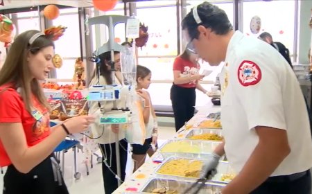 Firefighters from Miami Fire Rescue share Thanksgiving with children at Holtz Children’s Hospital