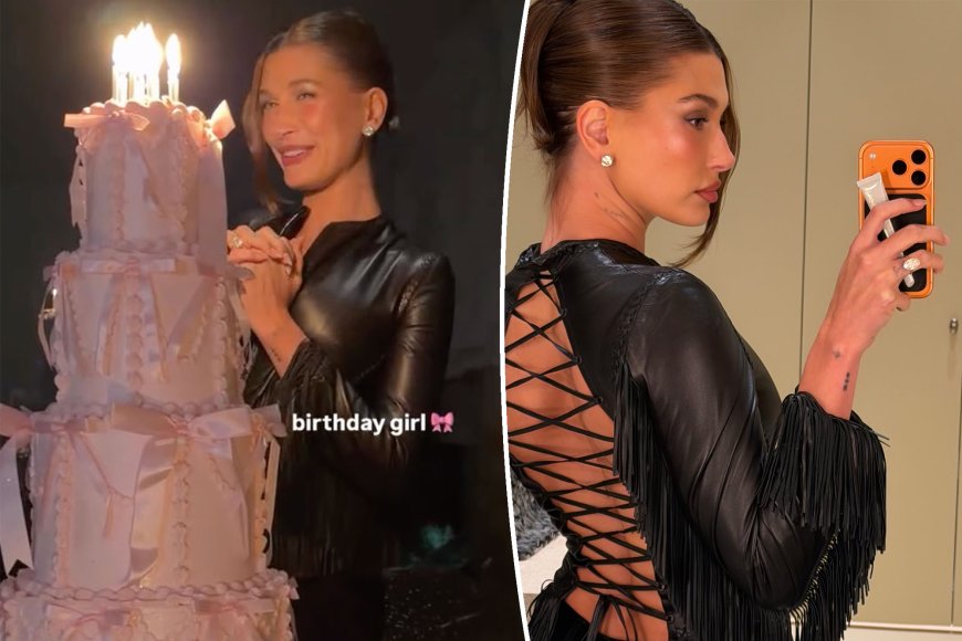 Hailey Bieber laces up in leather for her 29th birthday