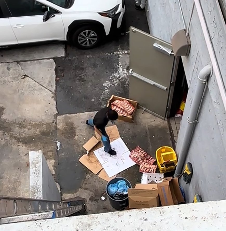 Stomach-churning video shows worker slamming frozen ribs on dirty pavement, forcing closure of Bay Area restaurant