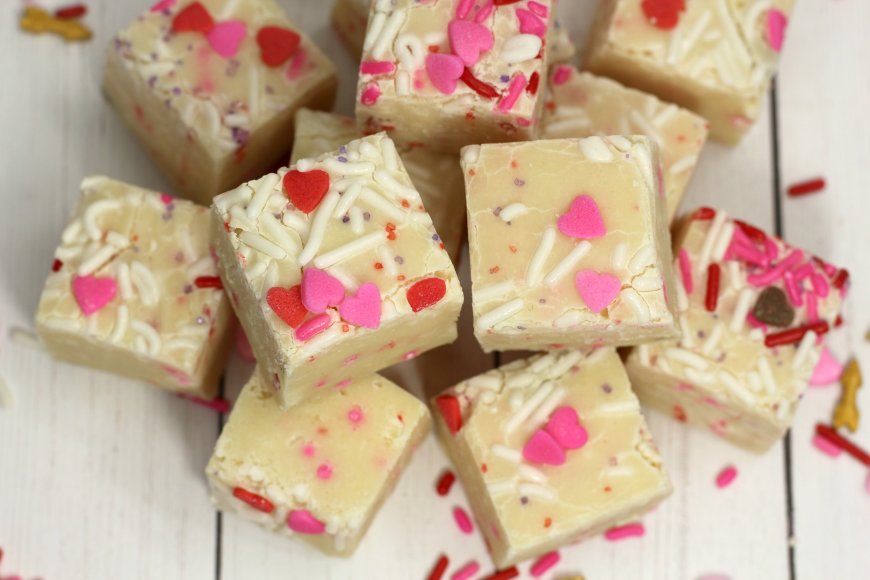 Valentine’s Day Cake Batter Fudge