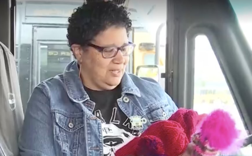 'Somebody loves 'em': Bus driver knits hats to keep students warm