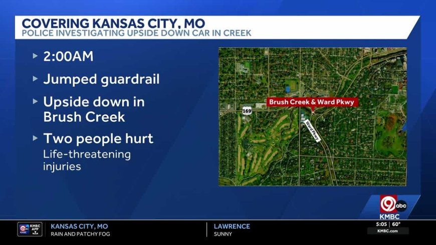 1 killed, 1 critically injured after car flips into Brush Creek near Plaza