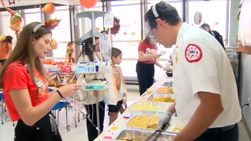 Firefighters from Miami Fire Rescue share Thanksgiving with children at Holtz Children’s Hospital